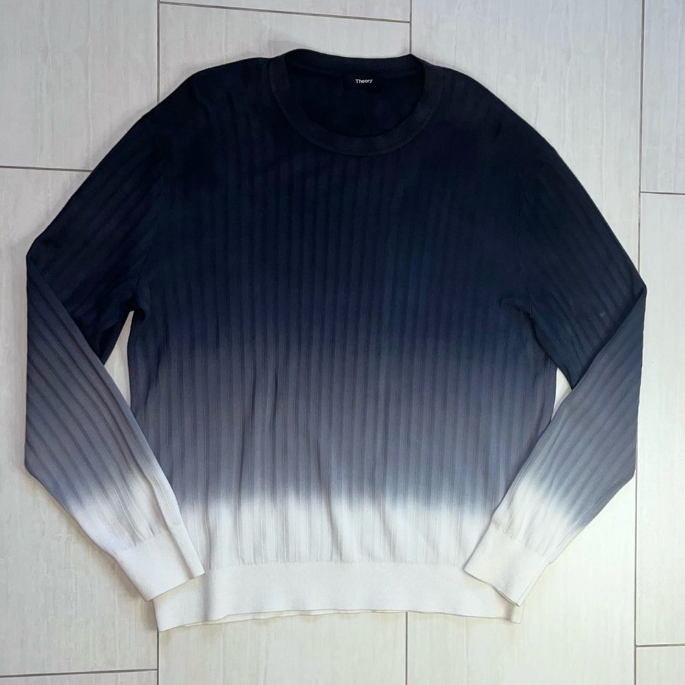 Long Sleeve Ribbed Cotton Black Ombré Sweater